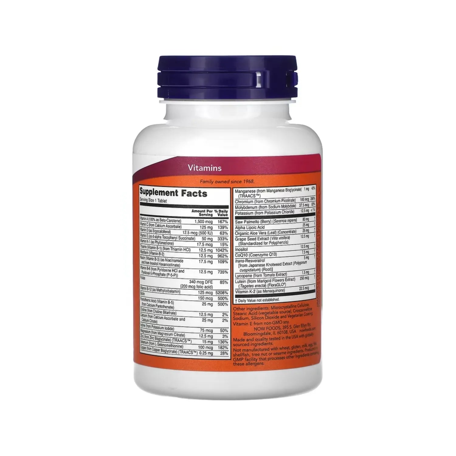 NOW FOODS ADAM MULTIVITAMINAS PARA HOMBRES 60 TABLETAS SFN