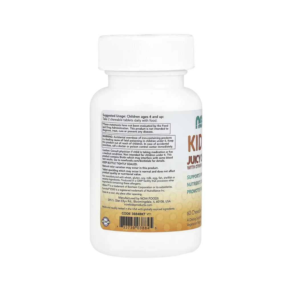 NOW Kids Supplements, Multivitamínico Kid Vits, naranja jugosa, 60 tabletas masticables
