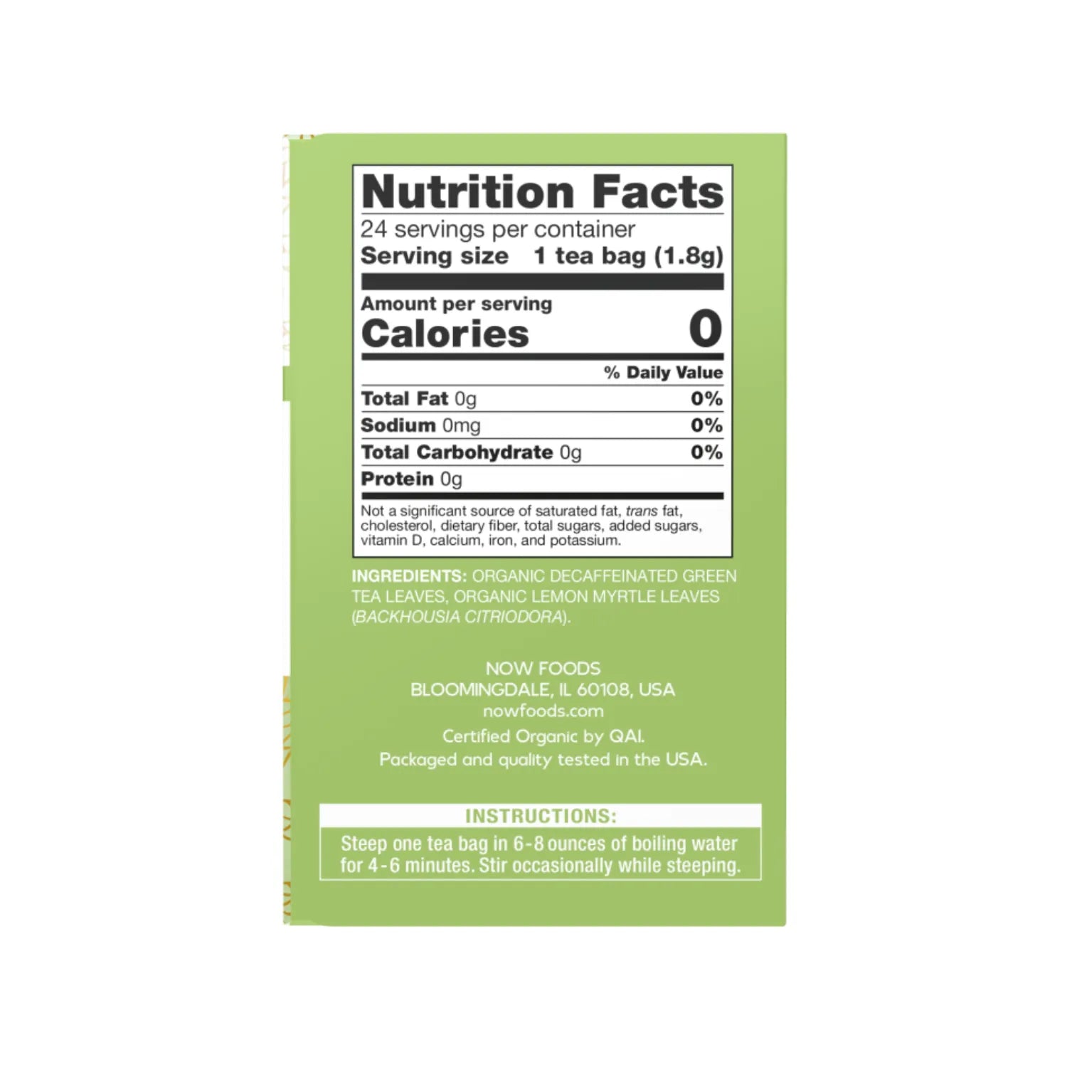 NOW FOODS GREEN TRANQUILITY TEA BAGS 24 BAGS