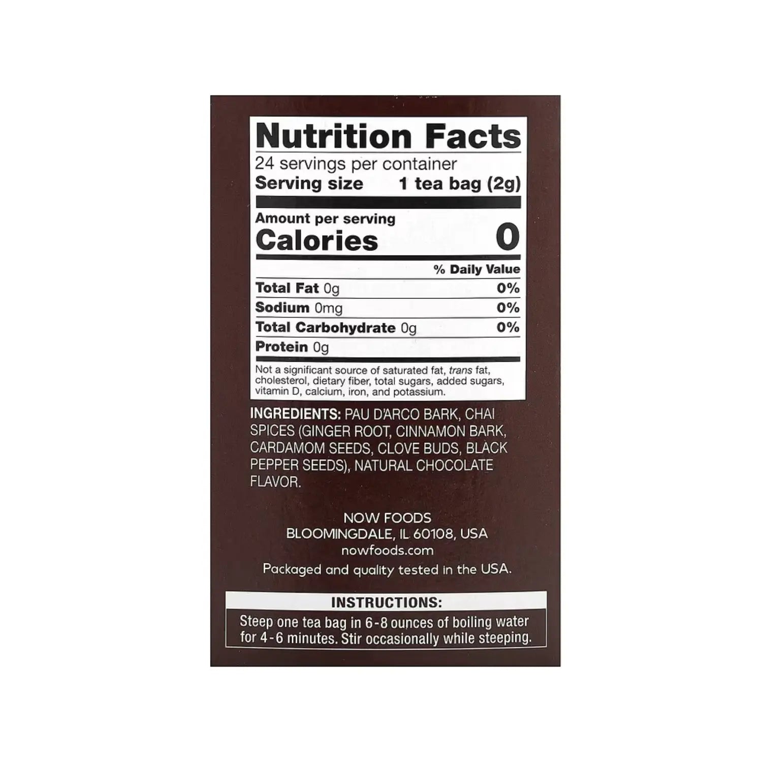 NOW FOODS REAL TEA PAU D'ARCO 24 BOLSITAS 48 G SFN