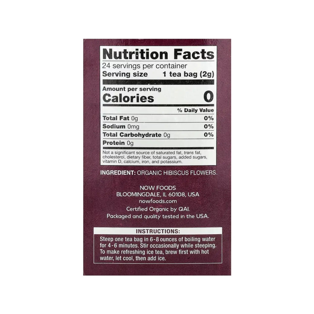 NOW FOODS REAL TEA ORGANICALLY HIP HIBISCUS 24 BOLSITAS SFN