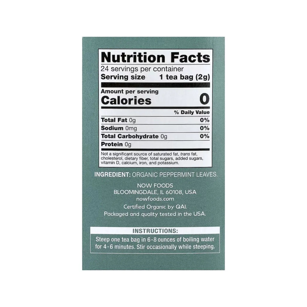 NOW FOODS TE DE MENTA ORGANICA 24 BOLSITAS DE TE SFN
