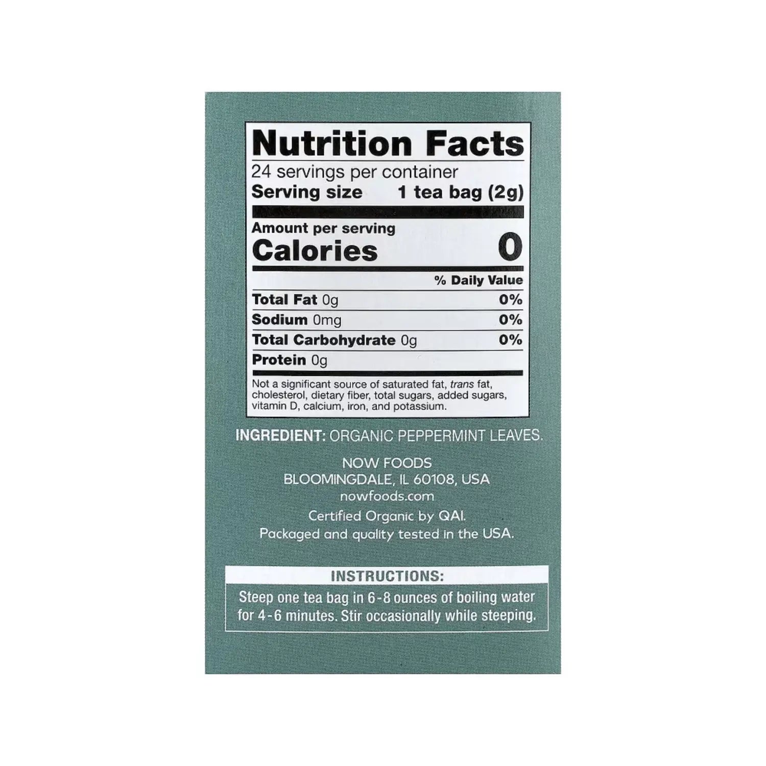 NOW FOODS TE DE MENTA ORGANICA 24 BOLSITAS DE TE SFN