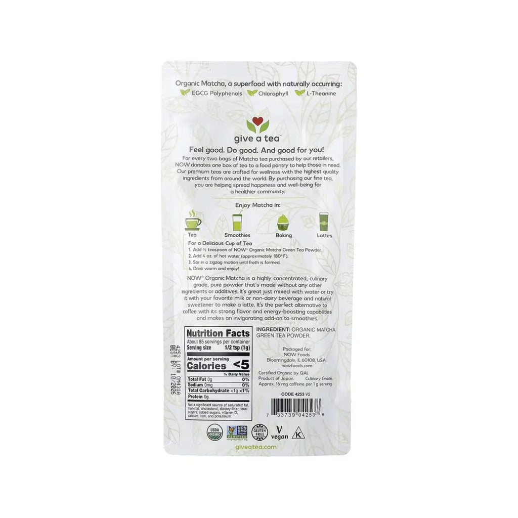 NOW FOODS REAL TEA TE VERDE MATCHA ORGÁNICO 85G SFN