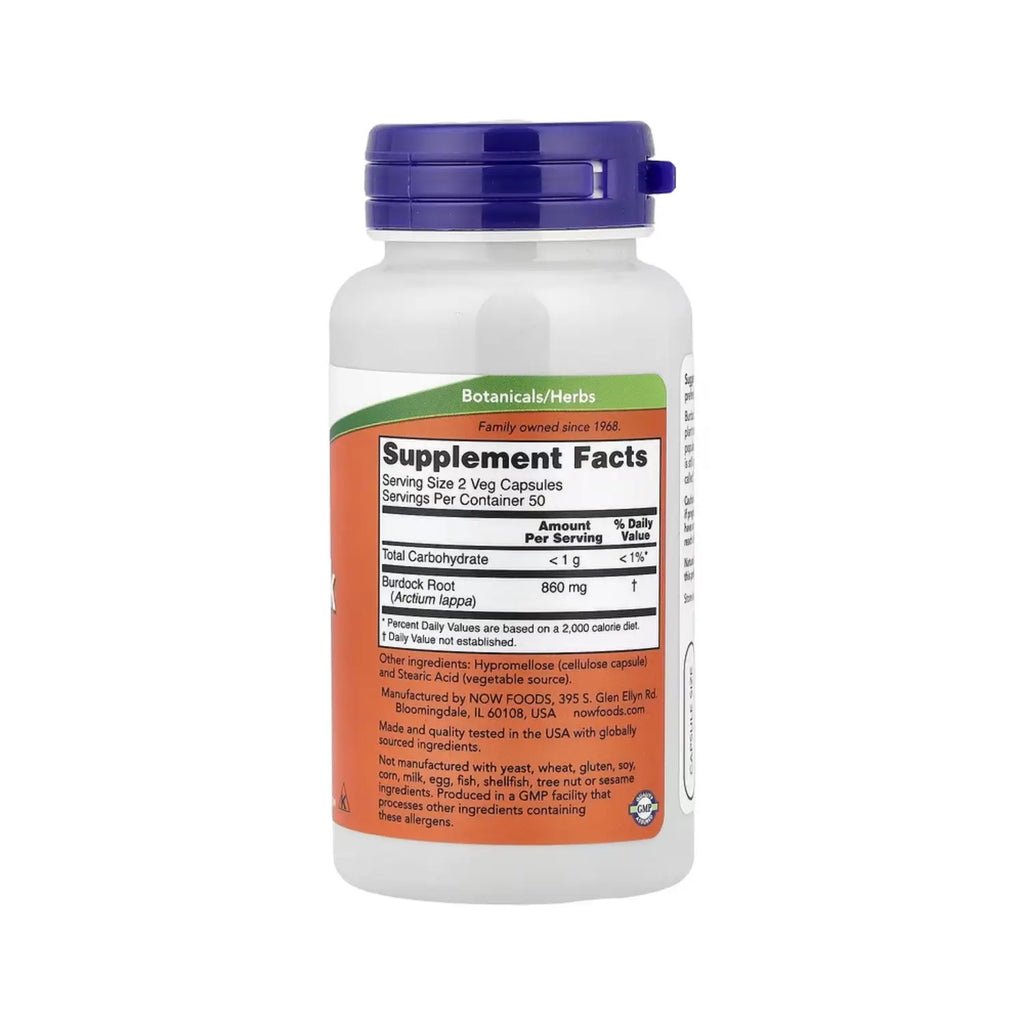 NOW Foods, Raíz de bardana, 430 mg, 100 vegcaps sfn