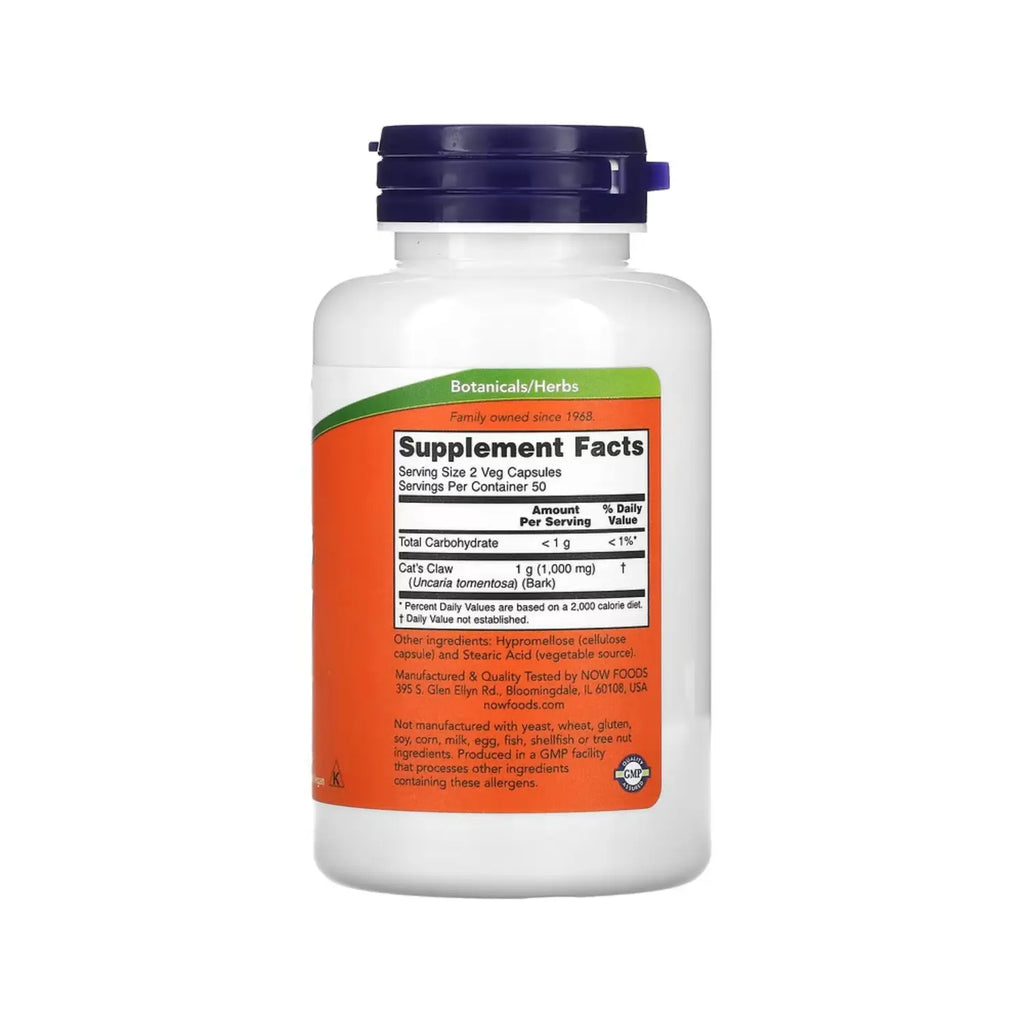 NOW FOODS GARRA DE GATO 500 MG 100 VEGCAPS SFN
