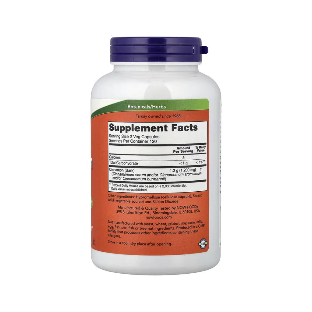 NOW Foods, Corteza de canela, 600 mg, 240 vegcaps sfn