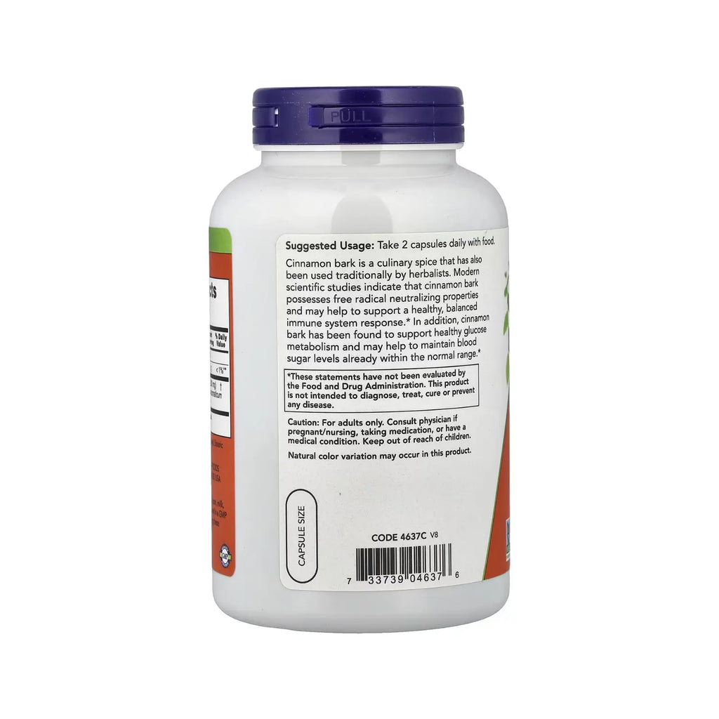 NOW Foods, Corteza de canela, 600 mg, 240 vegcaps sfn