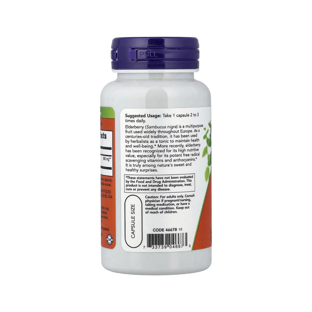 NOW FOODS, BAYA DE SAÚCO, 500 MG, 60 CÁPSULAS VEGETALES SFN