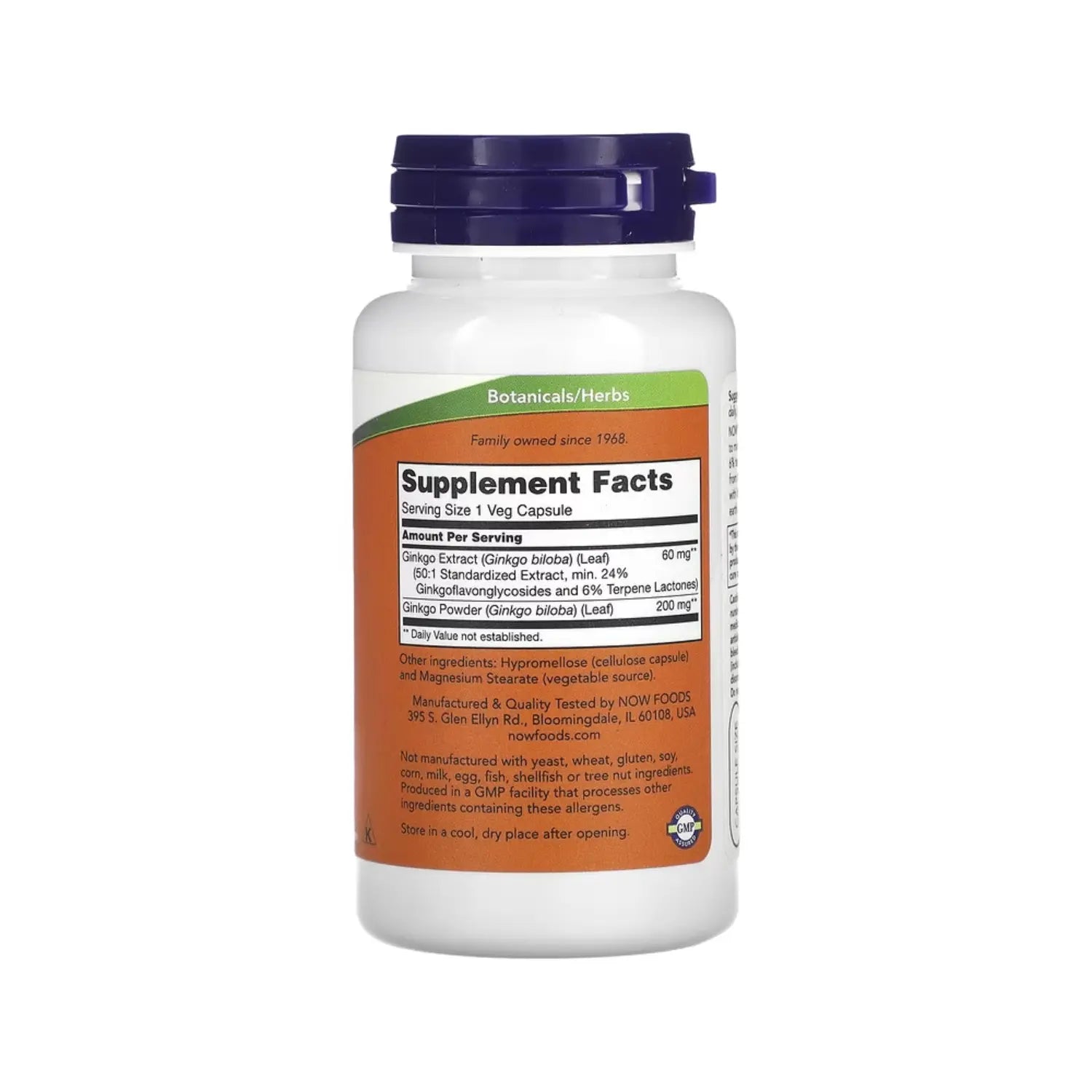 NOW Foods, Ginkgo biloba, 60 mg, 120 cápsulas vegetales sfn