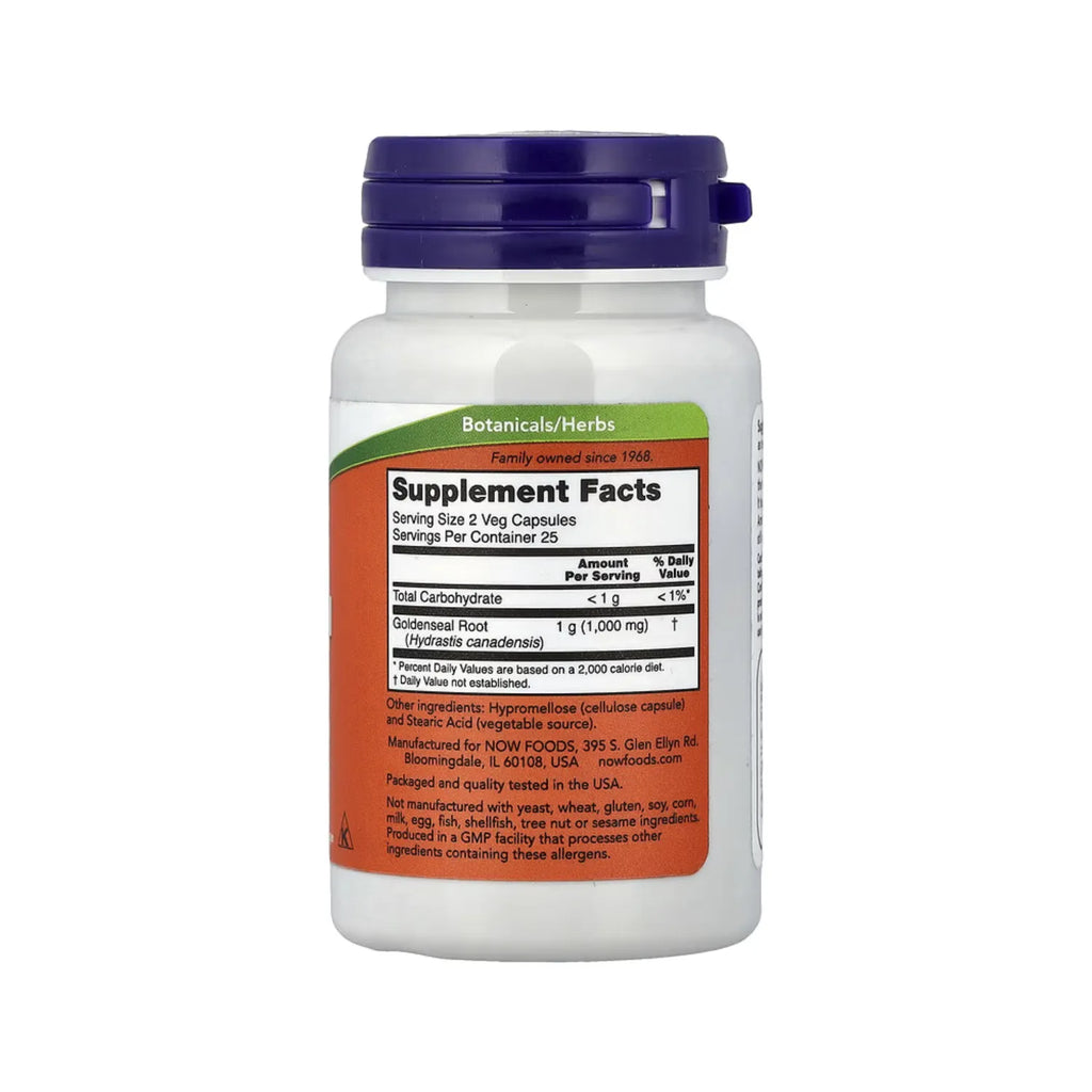 NOW FOODS GOLDENSEAL ROOT 500MG SUP. HERBAL 50 VEGCAPS SFN