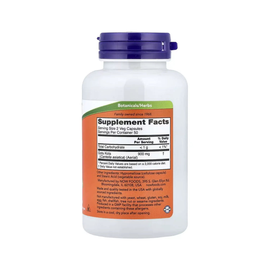 NOW FOODS GOTU KOLA 450 MG SUPLEMENTO HERBAL 100VEGCAPS SFN