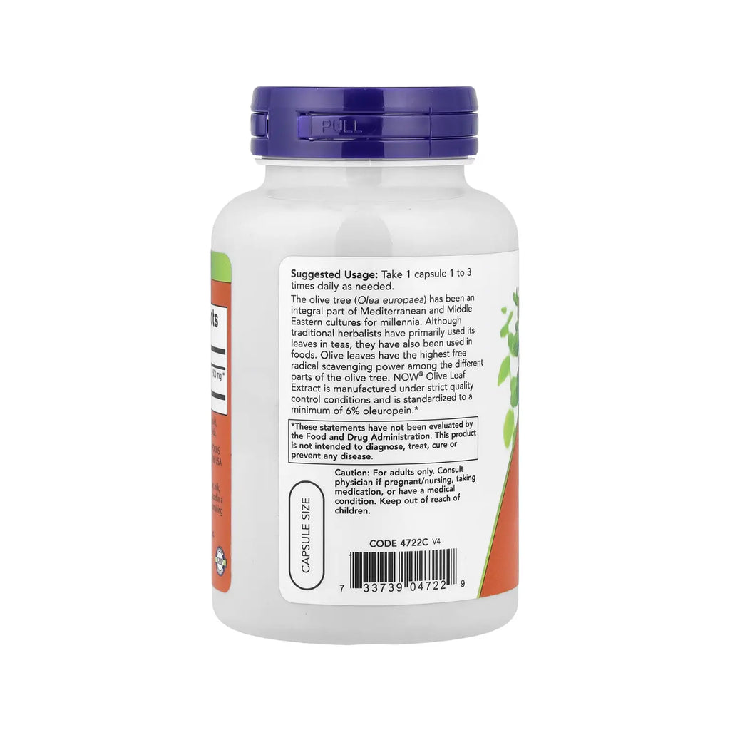 NOW FOODS, EXTRACTO DE HOJA DE OLIVO, 500 MG, 120 CAPS SFN