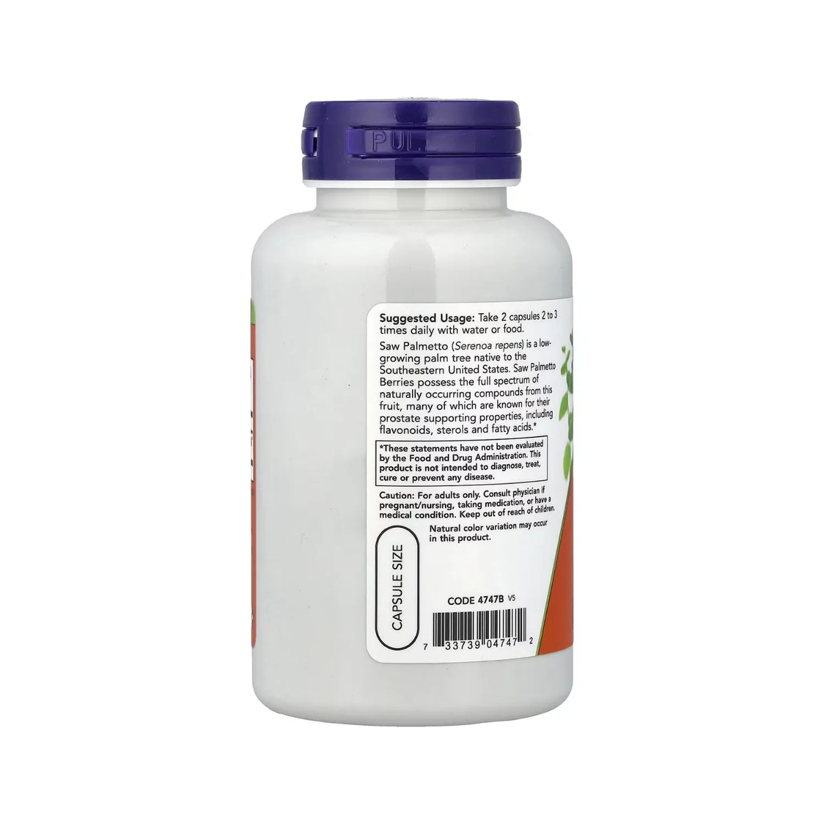 Now Foods Saw Palmetto Berries Salud Masculina 550 Mg, 100 Cápsulas Vegetales