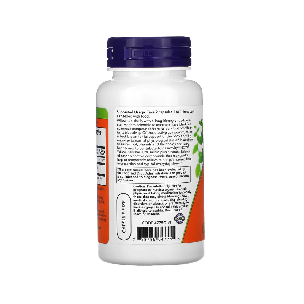 NOW Foods, Extracto de corteza de sauce, 400 mg, 100 vegcaps sfn