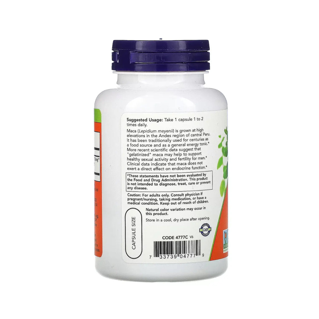 NOW FOODS, MACA, CRUDA, 750 MG, 90 CÁPSULAS VEGETALES SFN