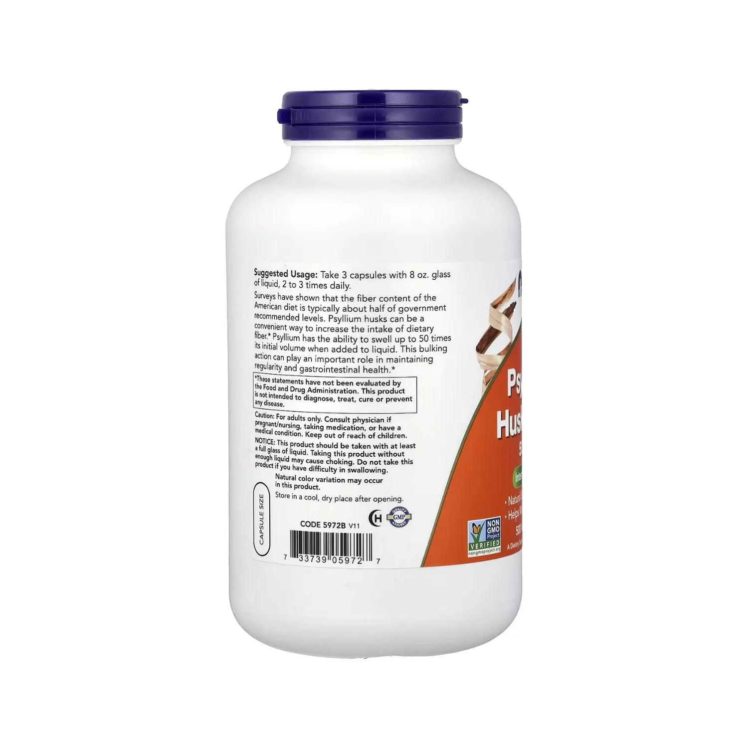 NOW FOODS, PSYLLIUM HUSK CAPS, 500 MG, 500 VEGCAPSULAS SFN