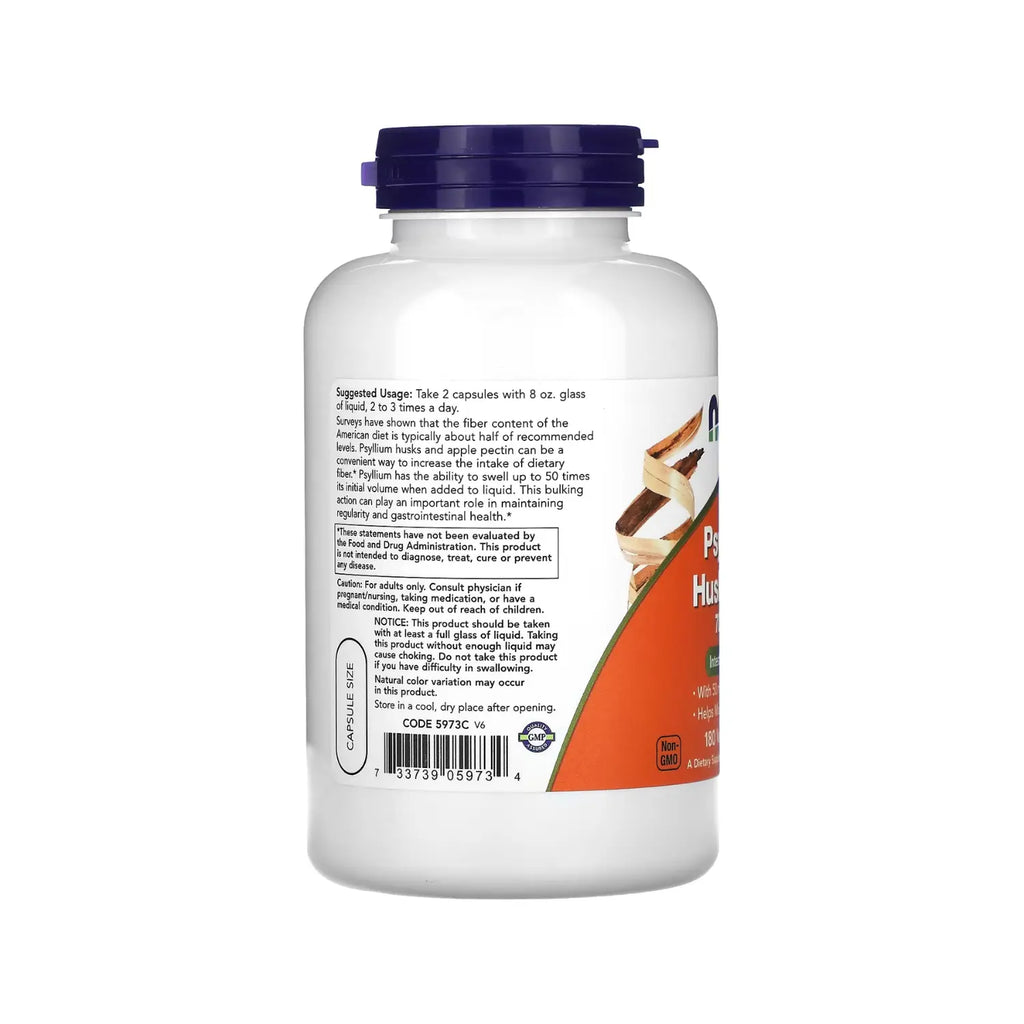 NOW Foods, Cápsulas de cáscaras de psilio, 700 mg, 180 vegcaps sfn