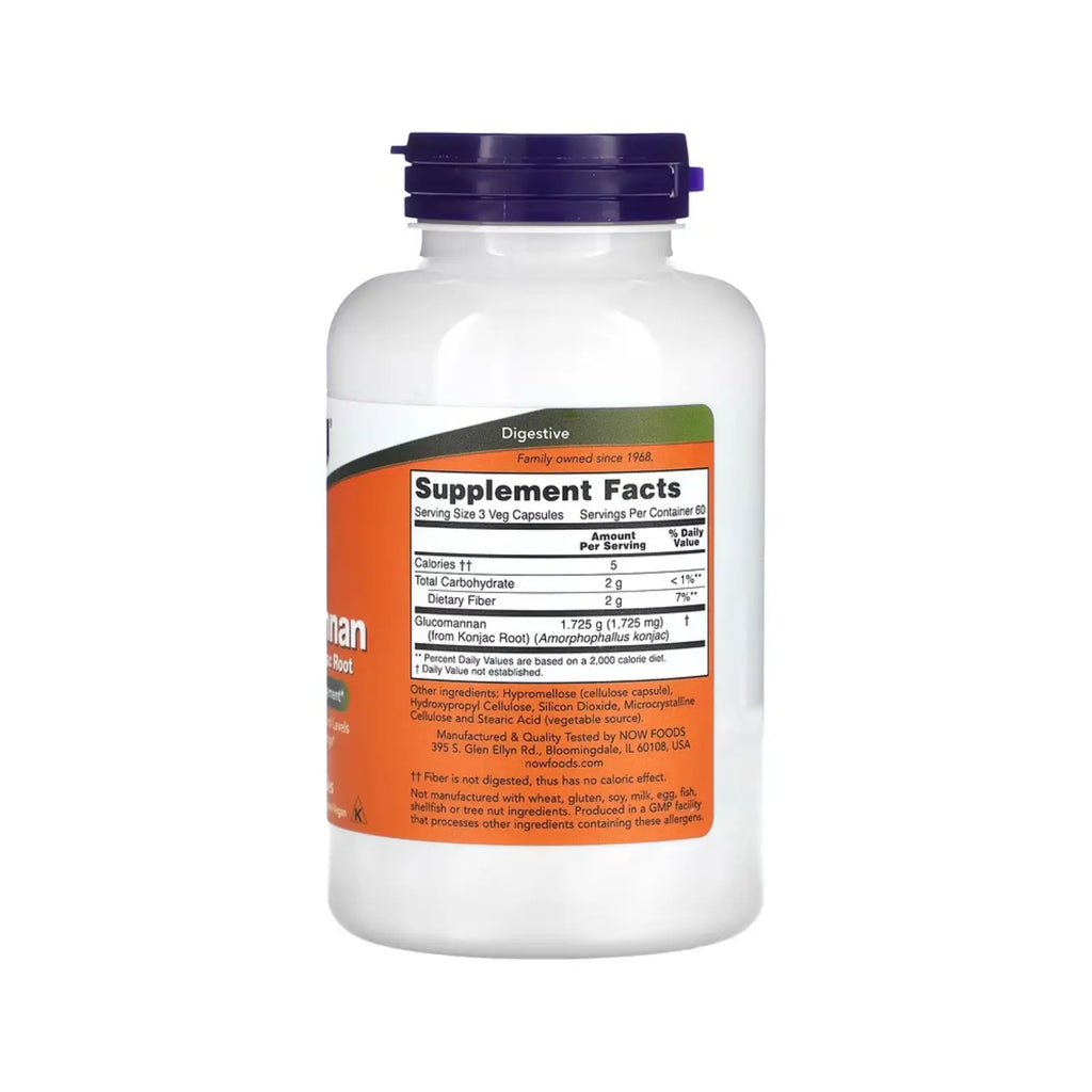 NOW FOODS, GLUCOMANNAN, 575 MG, 180 CÁPSULAS SFN