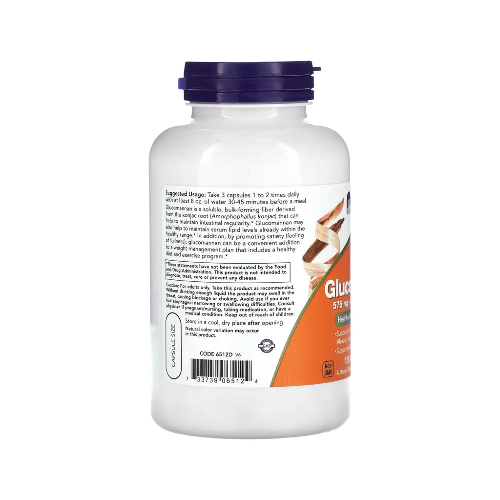 NOW FOODS, GLUCOMANNAN, 575 MG, 180 CÁPSULAS SFN