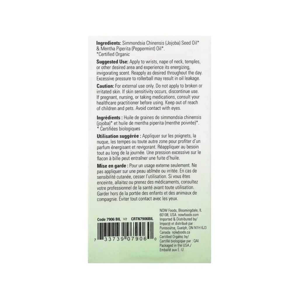 NOW Foods, Roll-on de menta orgánica certificada, 10 ml (1/3 oz. Líq.)