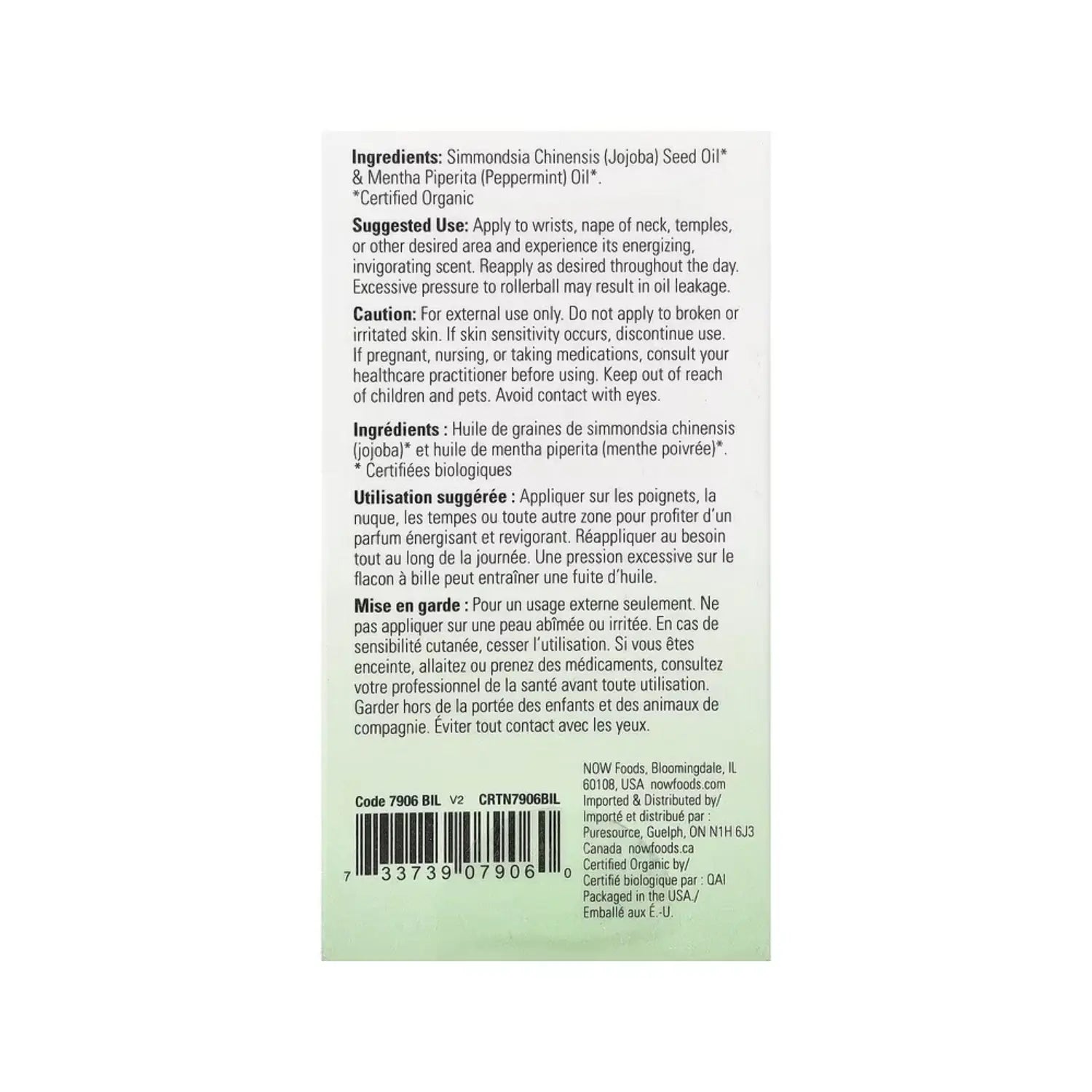 NOW Foods, Roll-on de menta orgánica certificada, 10 ml (1/3 oz. Líq.)
