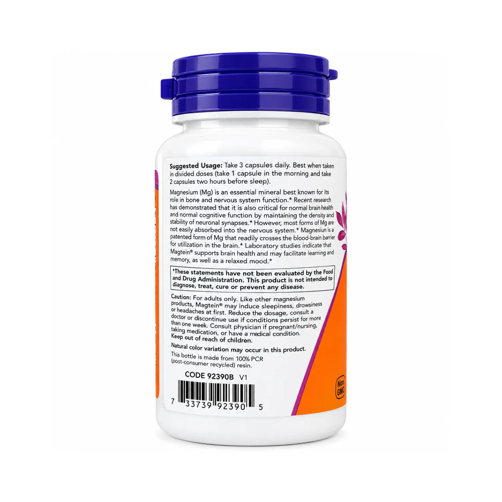Now Foods Magtein L-Treonato De Magnesio, Refuerzo Cognitivo 60 Cápsulas Vegetales