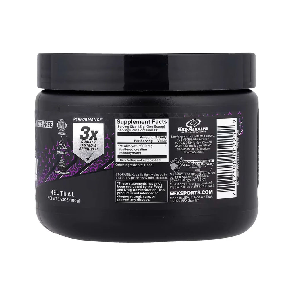 EFX Sports Monohidrato de Creatina PH-Correct® Kre-Alkalyn® EFX en polvo Neutro 100 g (3,53 oz)