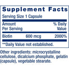 Life Extension, Biotina 600 Mcg, Cabello Y Uñas 100 Cápsulas