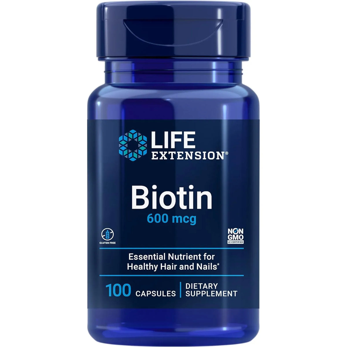 Life Extension, Biotina 600 Mcg, Cabello Y Uñas 100 Cápsulas