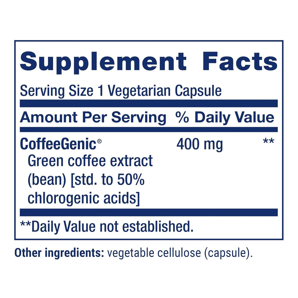 Life Extension CoffeeGenic Extracto de Café Verde 400 mg 90 Cápsulas Vegetales