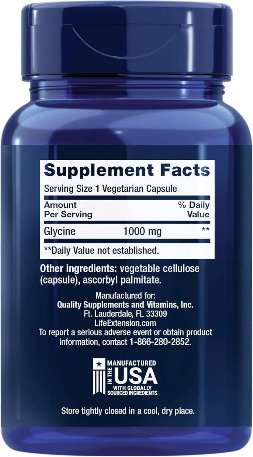 Life Extension - Cápsulas vegetarianas de glicina 1000 mg, 100 unidades