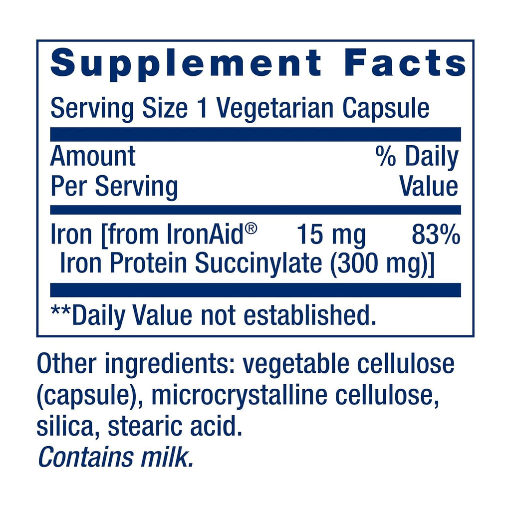 Life Extension Iron Protein Plus 300 mg 100 Cápsulas Vegetales