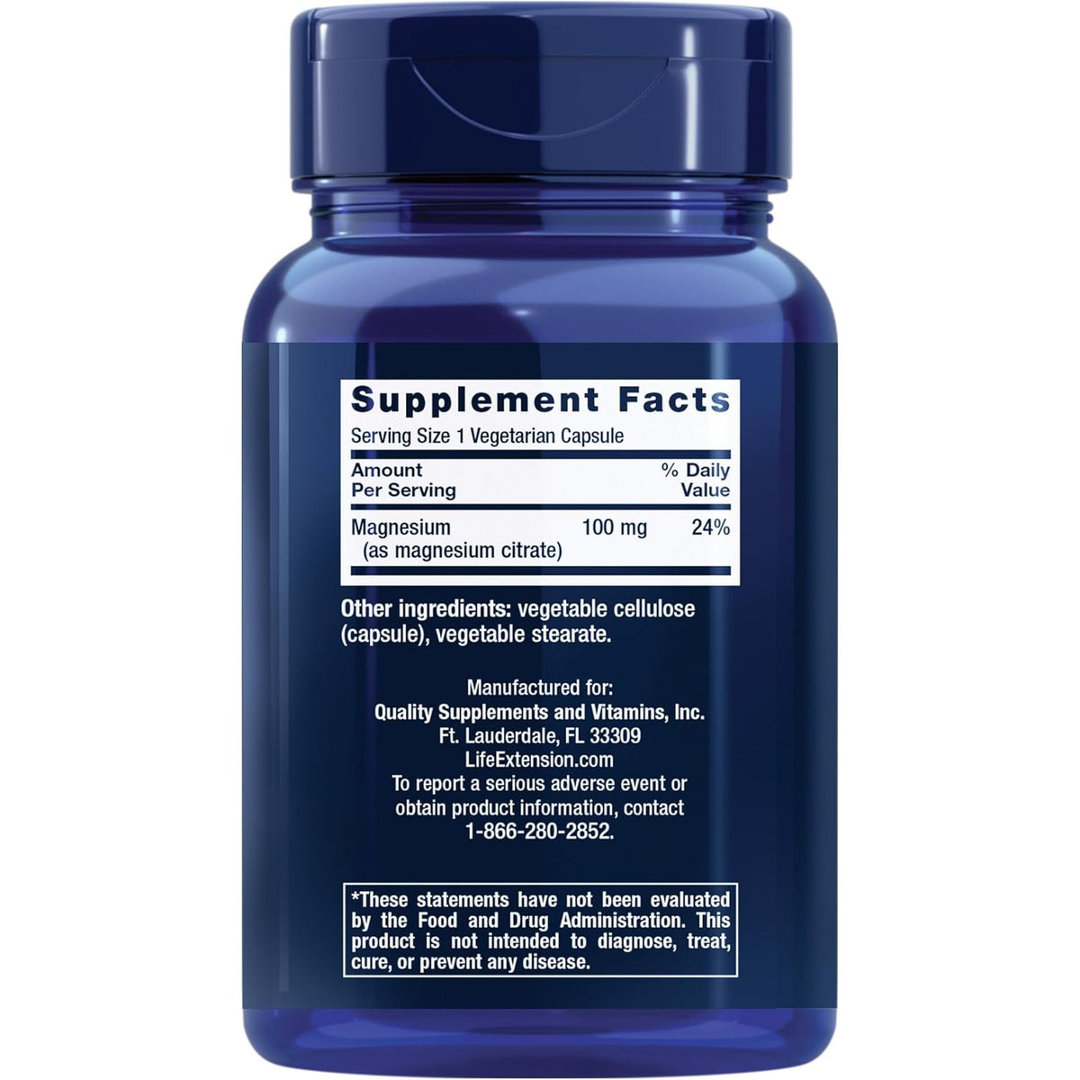 Life Extension Magnesio (Citrato) 100 mg 100 Cápsulas Vegetales