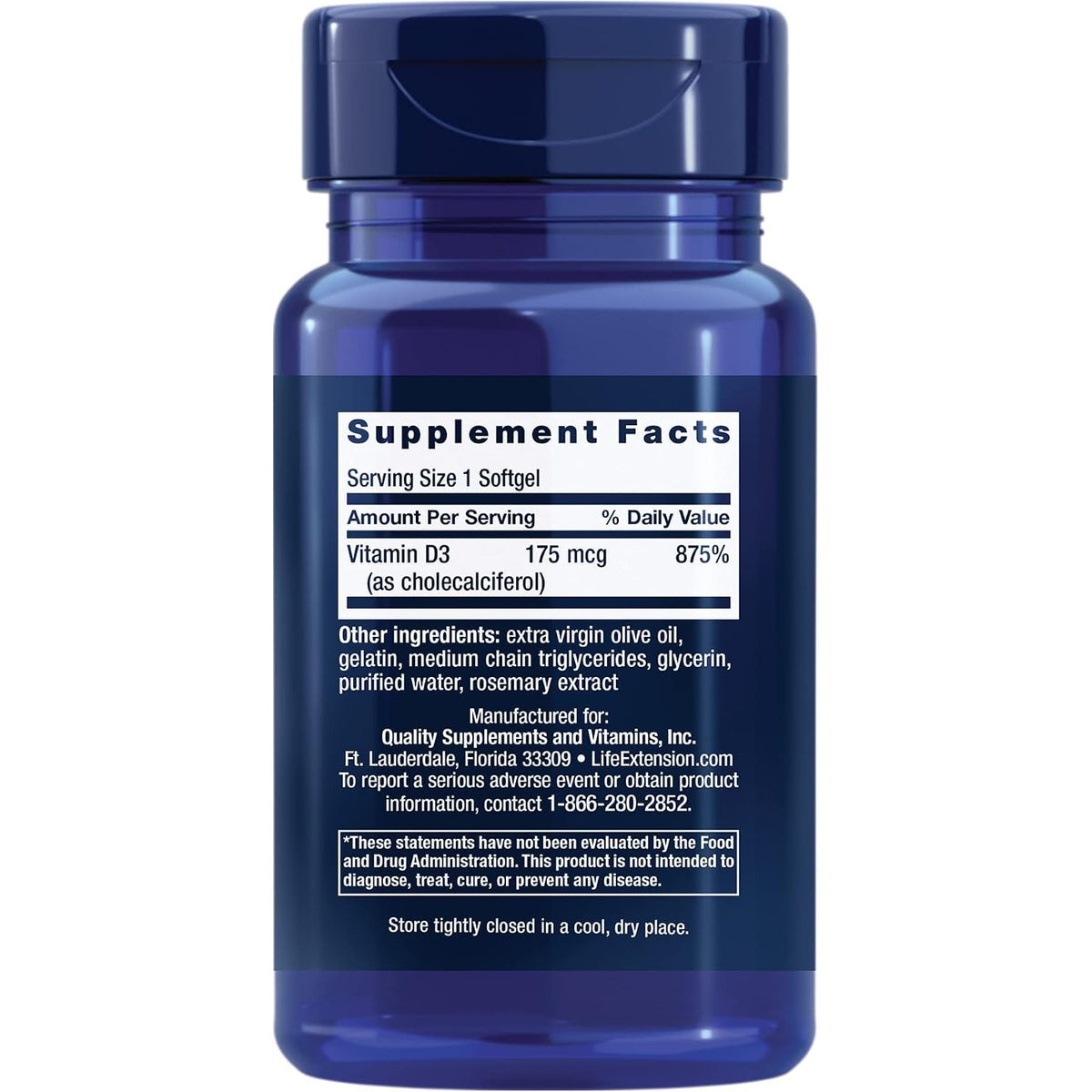 Life Extension Vitamina D3 175 mcg 60 Cápsulas Blandas