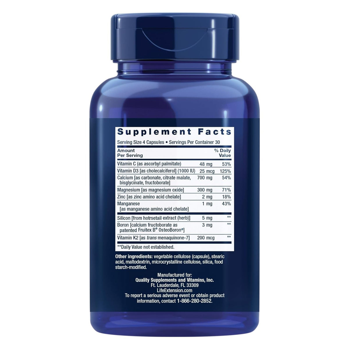 Life Extension Bone Restore Calcio con Vitamina K2 120 Cápsulas