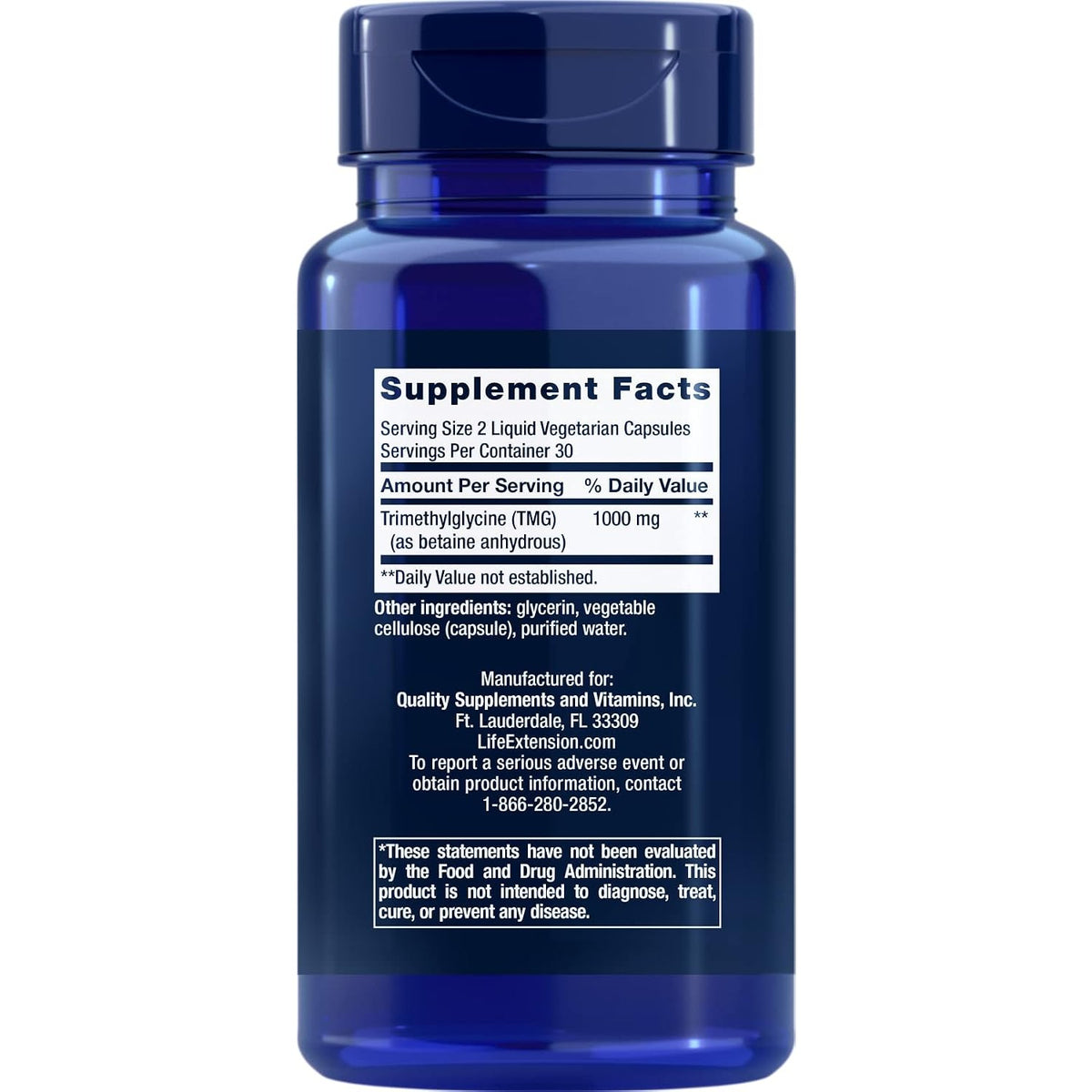 Life Extension TMG Trimetilglicina 500 mg 60 Cápsulas Vegetales Líquidas