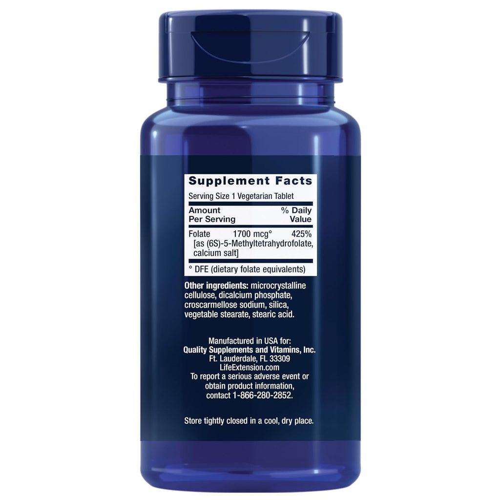 Life Extension Folato Optimizado L-Metilfolato 1700 mcg DFE 100 Tabletas