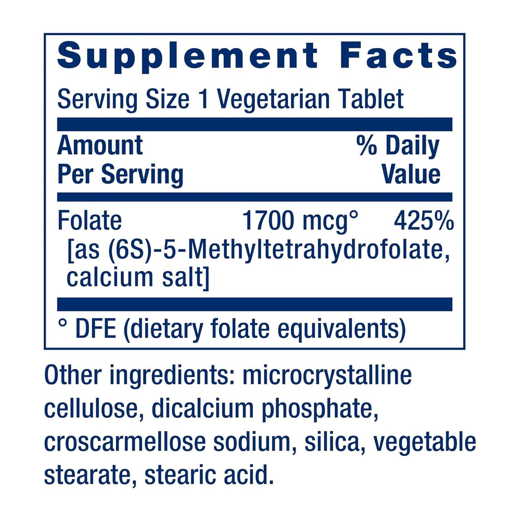 Life Extension Folato Optimizado L-Metilfolato 1700 mcg DFE 100 Tabletas