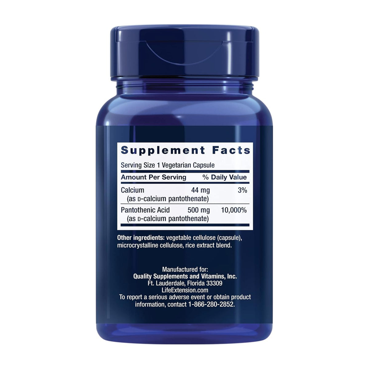 Life Extension Ácido Pantoténico 500 mg 100 Cápsulas Vegetales