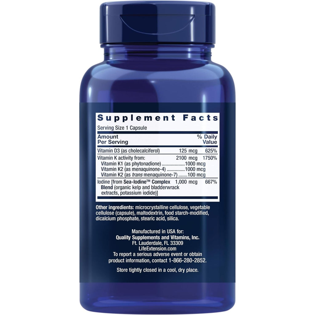 Life Extension Vitaminas D y K con Sea-Iodine 60 Cápsulas