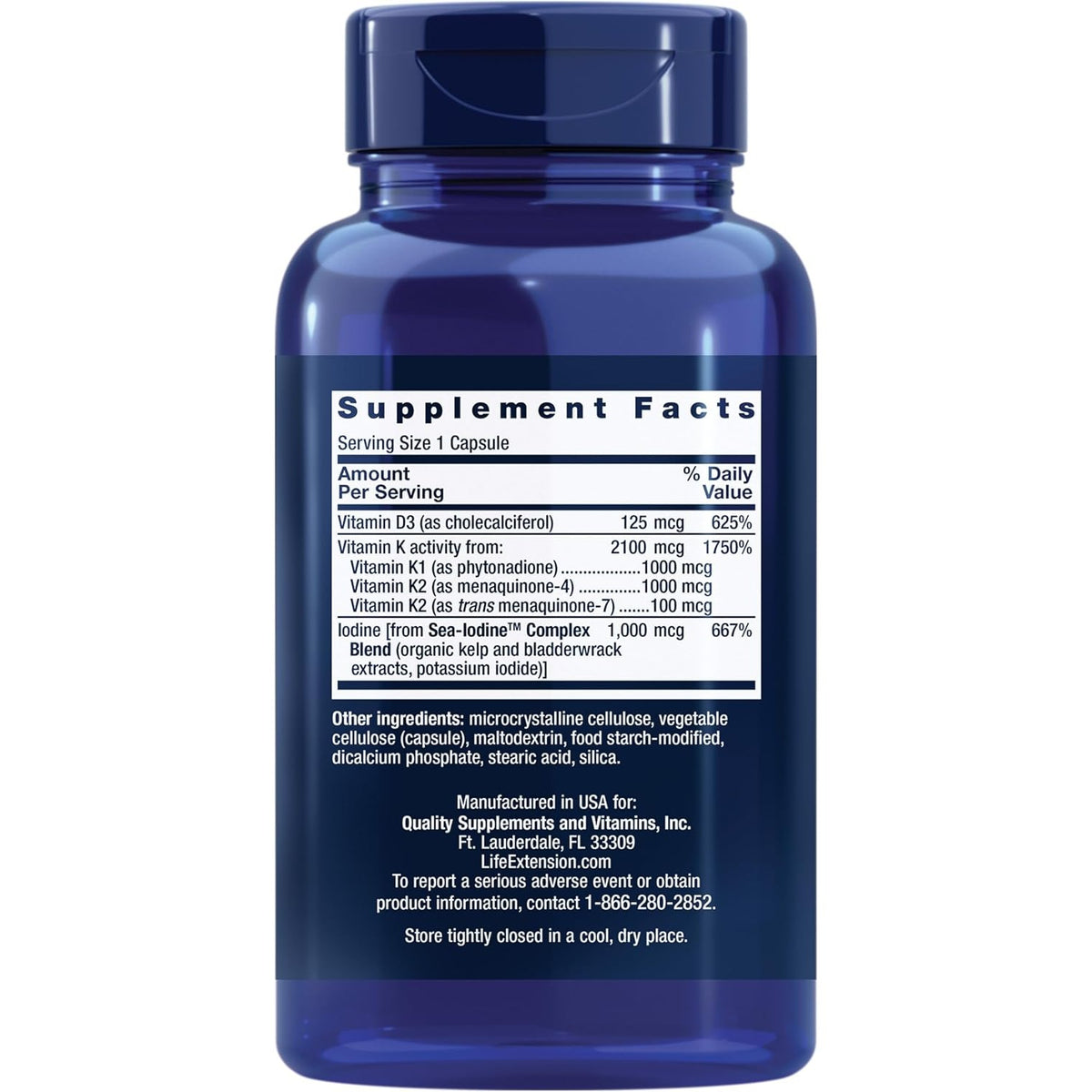 Life Extension Vitaminas D y K con Sea-Iodine 60 Cápsulas