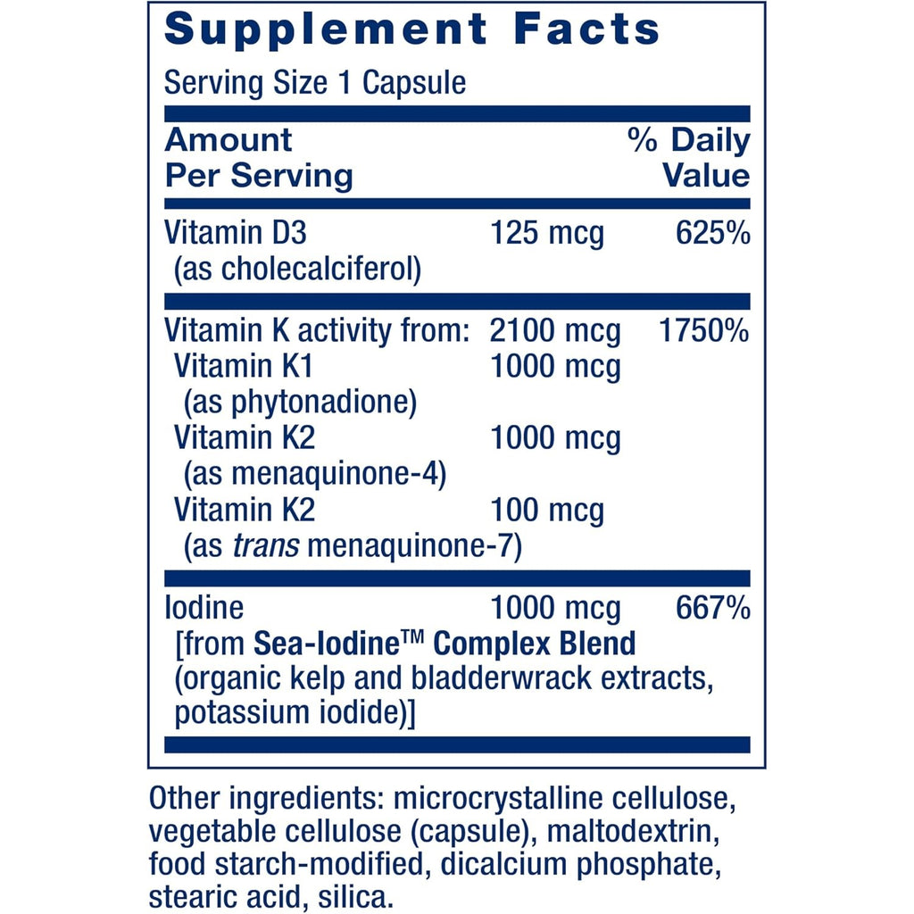 Life Extension Vitaminas D y K con Sea-Iodine 60 Cápsulas