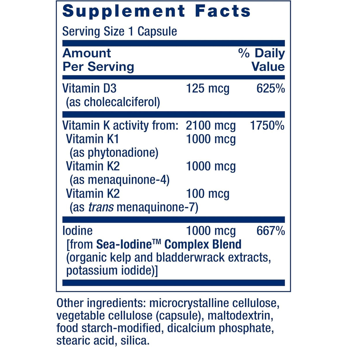 Life Extension Vitaminas D y K con Sea-Iodine 60 Cápsulas