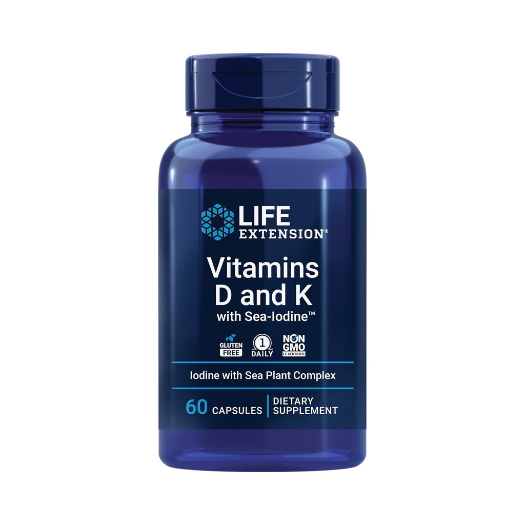 Life Extension Vitaminas D y K con Sea-Iodine 60 Cápsulas