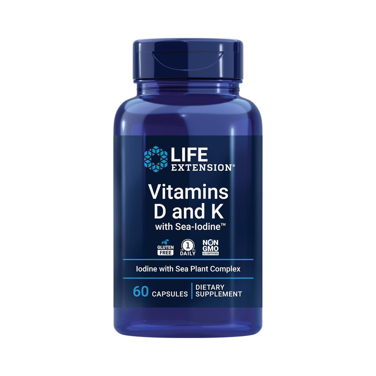 Life Extension Vitaminas D y K con Sea-Iodine 60 Cápsulas