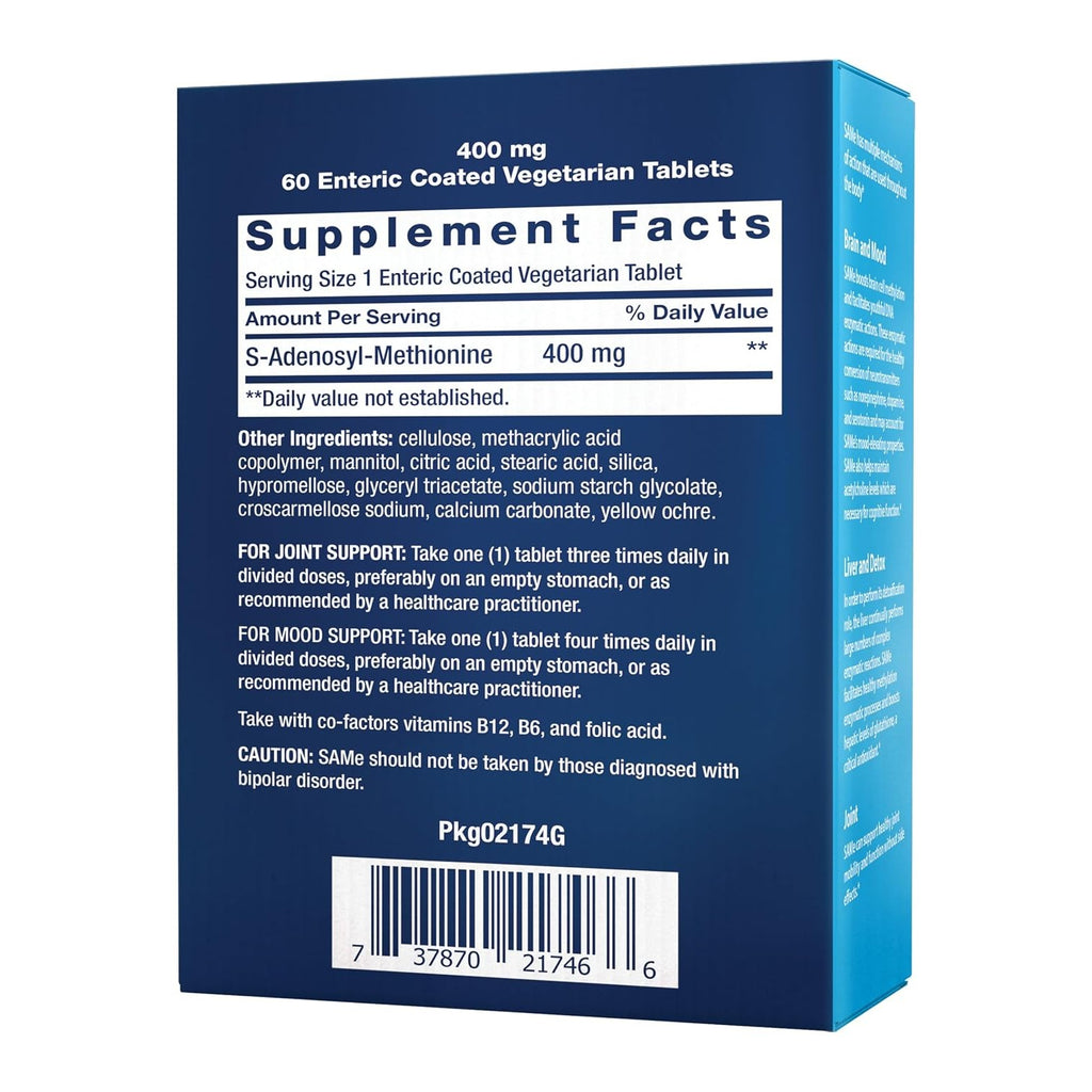 Life Extension SAMe S-Adenosil-Metionina 400 mg 60 Tabletas Entéricas