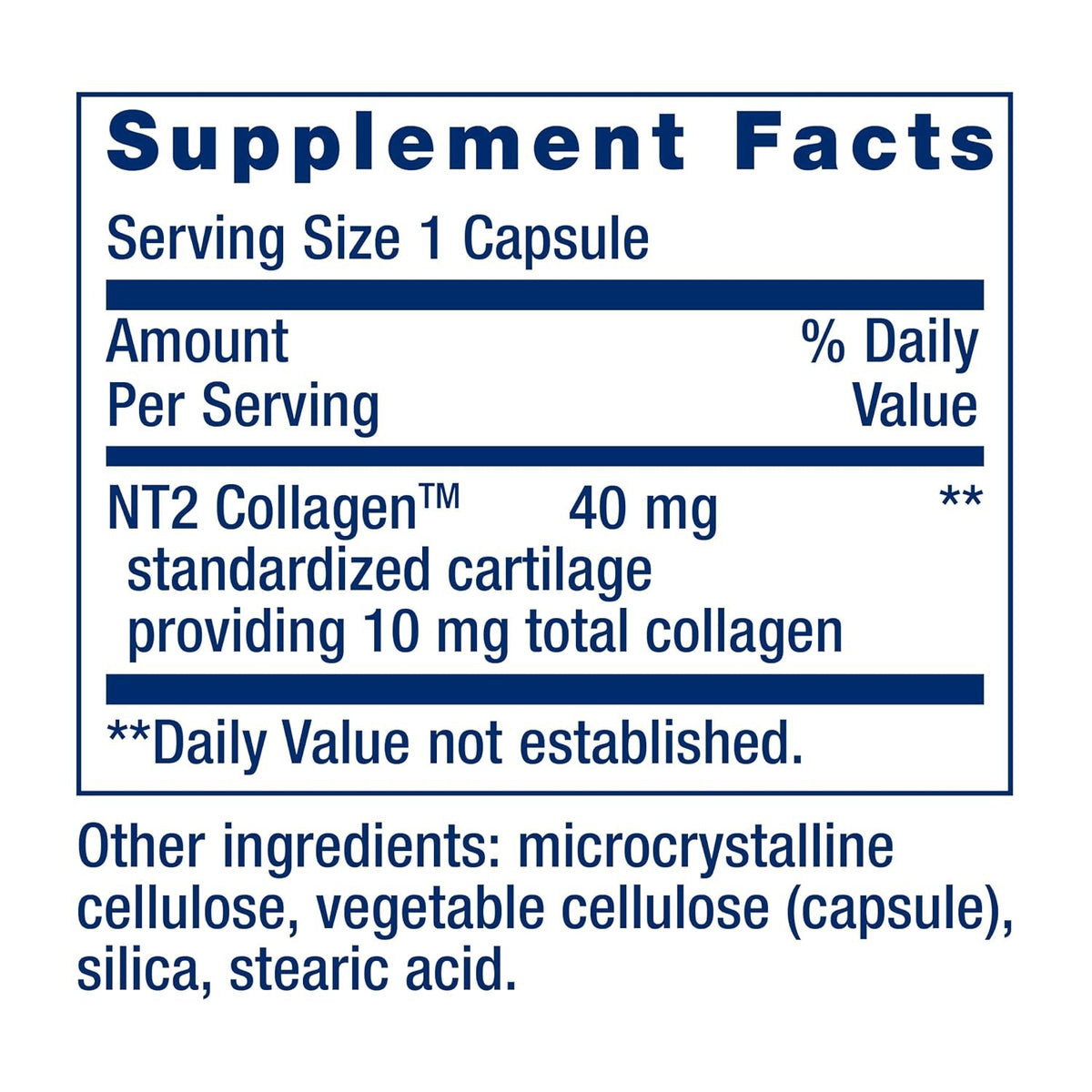 Life Extension NT2 Collagen 40 mg 60 Cápsulas Pequeñas