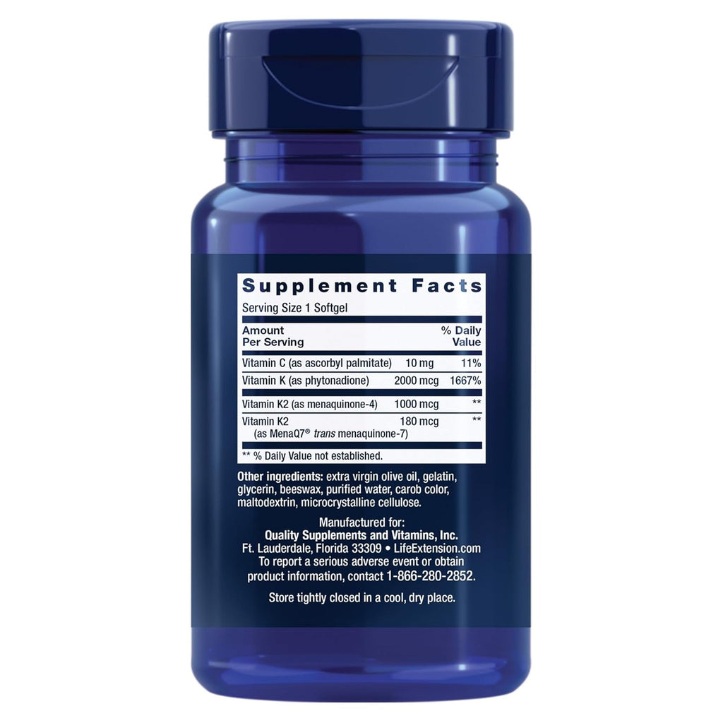Life Extension Super K Vitamina K1, K2 MK-4 y MK-7 90 Cápsulas Blandas