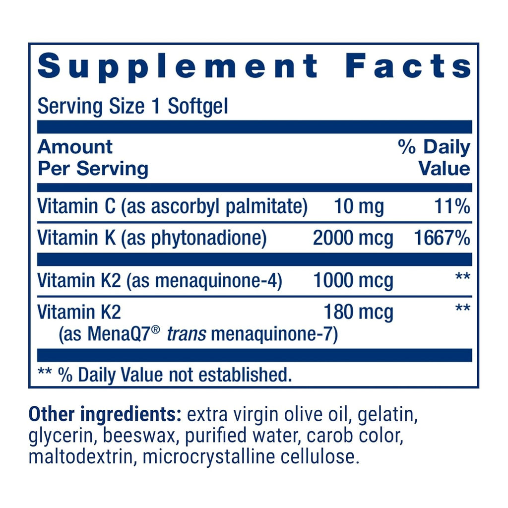 Life Extension Super K Vitamina K1, K2 MK-4 y MK-7 90 Cápsulas Blandas